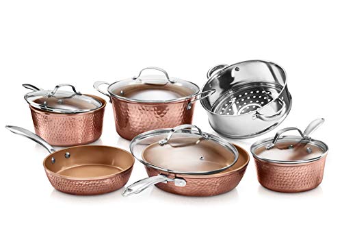 GOTHAM STEEL HAMMERED 10 Pc Ceramic Cookware Set, Non Toxic PFAS-Free