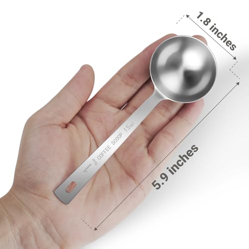 Flezoo 4Pcs 1 Tbsp 15ml Stainless Steel Long Handle Coffee Measuring Scoop | Stainless Steel, Precise 1 Tbsp Measure, Long Handle, For Ground Coffee Tea Spice Powder, Dishwasher Safe, Multi-Use Scoop