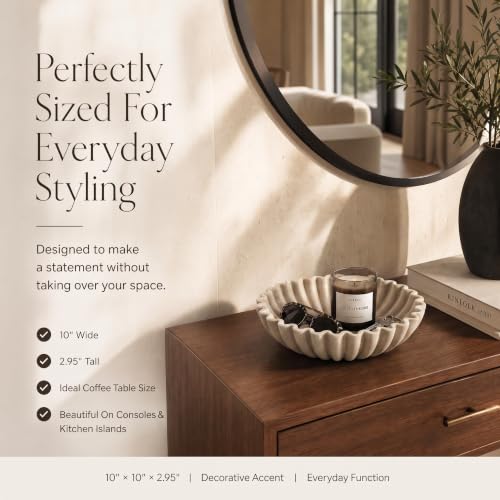 KIBAGA Decorative Marble Fruit Bowl for Your Kitchen Counter or Table Decor | Premium Resin Large Key Bowl Elevates Your Modern Home Decoration - Beautiful Catch All Bowl as the Perfect Entry Way Decor