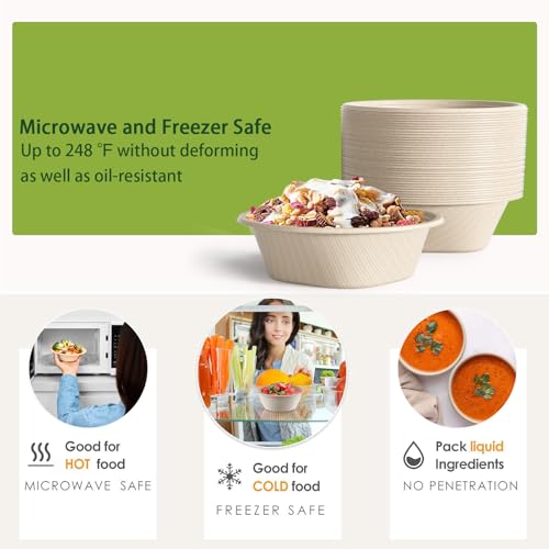 24 Oz Disposable Paper Bowls - Heavy Duty Disposable Bowls - Made from Natural Bagasse - Disposable Bowls for Hot Soup, Salad, Dessert, and More [50 Pack]
