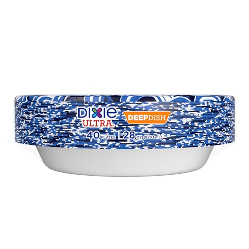 Dixie Ultra Deep Dish Paper Plates, 40 Count, 28 oz, Disposable Plates, | Heavy duty paper plates with deep dish design, party plate, microwave-safe, soak-proof, cut resistant, easy cleanup
