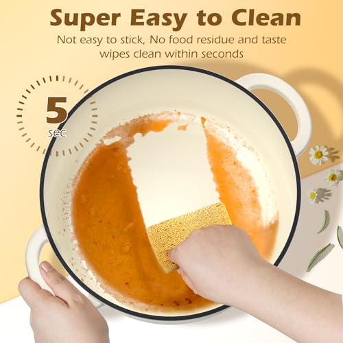 Enameled Cast Iron Dutch Oven - Umite Chef 5QT Pot with Lid & Cotton Potholders - Heavy-Duty Cookware for Bread Baking, Braising, Stews, Roasting(Cream White)