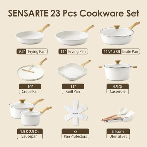 SENSARTE 23 PCS Non Toxic Ceramic Cookware Set, Non Stick Pots and Pans,