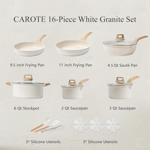 CAROTE 16pcs Nonstick Cookware Sets, Pots and Pans Set