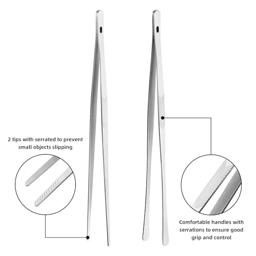 ChefBee 2PCS 12" Stainless Steel Kitchen Tongs Tweezers with Serrated Tips | Precision Grip, Chef Grade, Sturdy Kitchen Utensils, For Serving Food Pasta Salad, Suitable for Grill BBQ Culinary Use