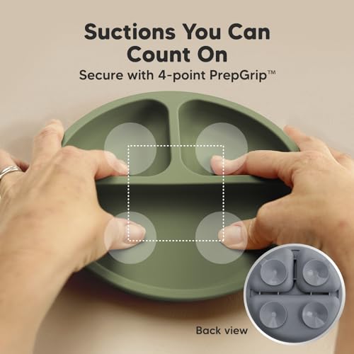 KeaBabies Suction Plates with Lids for Baby, 3pk, BPA-Free Silicone, Slate | Food Grade Silicone Toddler Plates with Suction, Divided, Kids Baby Led Weaning Essentials, Dishwasher & Microwave Safe