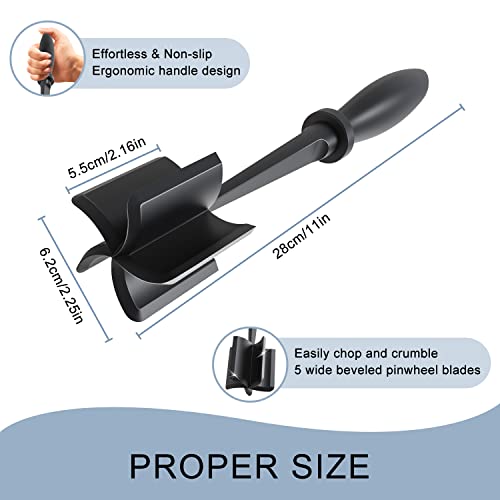 Meat Chopper Ground Beef Masher Tool for Hamburger | 5 Curve Blades Heat Resistant Meat Masher Tool, Turkey and More, Nylon Hamburger Chopper Utensil Non-scratch Utensils-Black