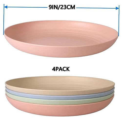 LRUUIDDE Unbreakable Cereal Dinner Plate, 9 Inch Wheat Straw Deep Reusable Plastic, Lightweight Salad Kids for Kitchen Camping BPA FREE Dishwasher Safe