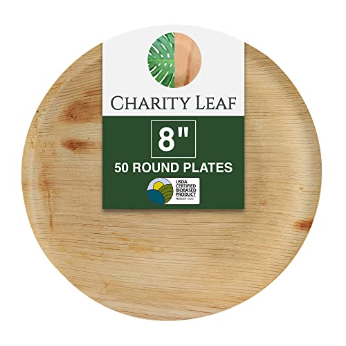 Charity Leaf Disposable Bamboo 8" Round Plates (50 pieces) Bamboo Serving Platters, Disposable Boards, Eco-Friendly Dinnerware For Weddings, Catering, Events