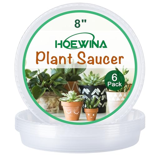 Plant Saucer Tray, 6 Pack 8 Inch Plastic Plant Saucers for Indoor Outdoor | Heavy Duty Clear Flower Pot Tray for pots Planter, Flower Plant Water Trays Plant Pot Saucers Drip Tray for Potted Plant