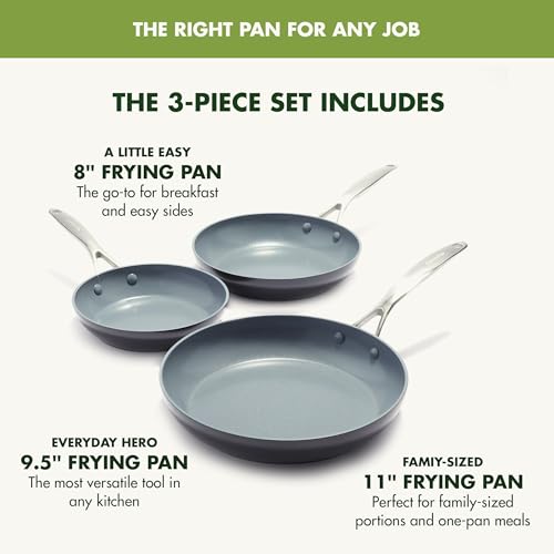 GreenPan Valencia Pro 3 Piece (8", 9.5" & 11") Ceramic Nonstick Skillet Set