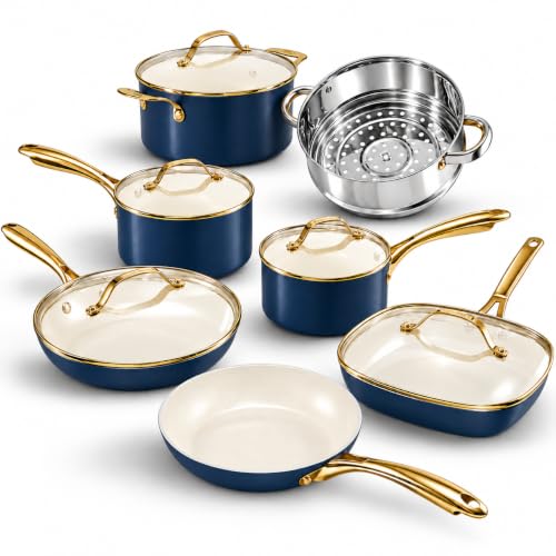 GOTHAM STEEL 12 Pc Titanium Ceramic Cookware Set Nonstick, Diamond Infused