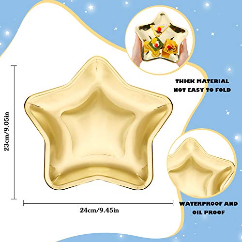 Patelai 30 Pcs Star Shaped Paper Plates 9.45" Party Plates, Gold | Disposable Thick Pentagram trays for Graduation, Independence Day, Weddings, Birthdays, Baby Showers, Bulk Party Tableware