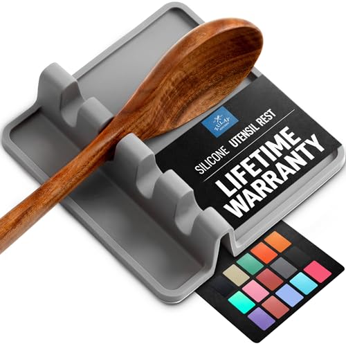 Zulay Kitchen Sillicone Spoon Rest for Stove Top, Kitchen Gadgets, Gray | Heat-Resistant Drip Pad, BPA-Free Spoon Holder for Kitchen Counter, Cooking Spoon Holder for Ladles, Tongs, Spatula - Gift