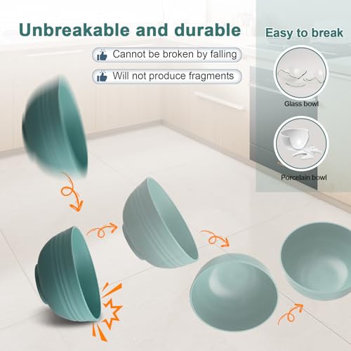 HEYCOME 12 Pcs Unbreakable Cereal Bowls Set, 26 Oz Wheat Straw Bowls Set, Microwave & Dishwasher Safe Rice Bowls for Kitchen, Reusable Plastic Bowls for Soup, Salad and Snack, BPA Free, Multicolor