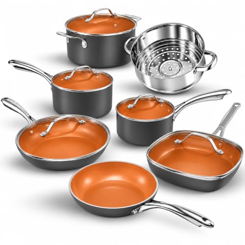 GOTHAM STEEL 12 Pc Titanium Ceramic Cookware Set Nonstick, Diamond Infused