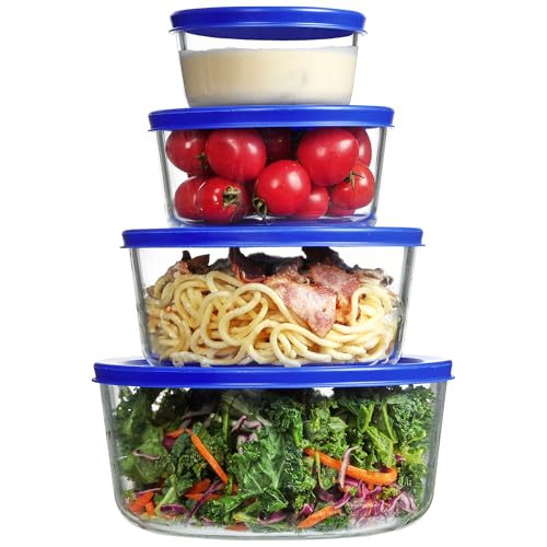 Vtopmart 4 Pack Glass Bowls with Lids (1, 2, 4, 7 Cup) | Food Storage Containers, Meal Prep and Leftovers Keeper, Lunch Container, Microwave, Dishwasher & Freezer Safe, BPA Free