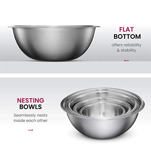 FineDine Stainless Steel Mixing Bowls Set, 6-Piece Metal Bowls | Stainless steel bowls, nesting design saves space, dishwasher safe, prep bowls, baking bowls, cooking bowls