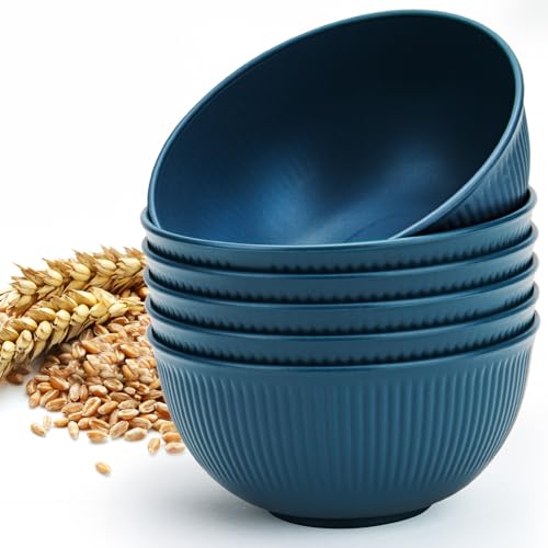 LIANGKEN Unbreakable Cereal Bowls 24 oz, Plastic Reusable Light Weight Bowl, Set of 6,Lightweight Bowls Made of Wheat Straw Fiber Ideal for Salad, Soup, Ramen, Noodles, Oatmeal, Rice,Snack