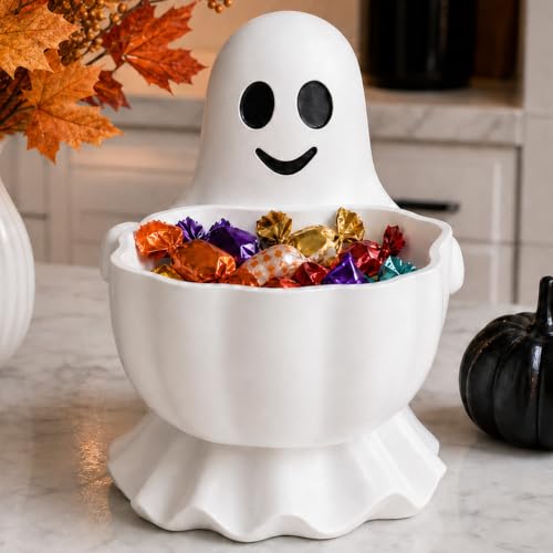 ENJOLLY Halloween Decor Cute Ghost Candy Bowl Durable Resin Snack Holder | Generous capacity for candies & snacks,durable easy-clean resin, versatile for tabletop entryway party