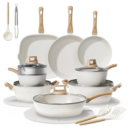 Bazova 24Pcs Pots and Pans Set, Long-Lasting Ceramic Nonstick Cookware Set