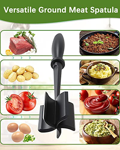 Upgrade Meat Chopper Hamburger Masher Ground Beef Smasher Utensil Mix Tool | Premium Heat Resistant Meat Masher, Nylon Potato Mashers Beef Smasher, Dishwasher Safe Non Stick Mix & Chop Tool Gift, Black