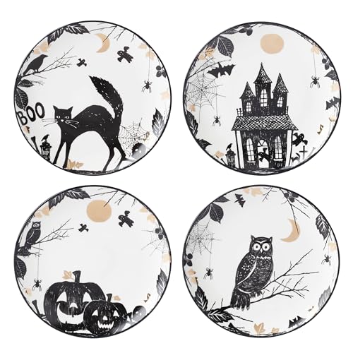 Lenox Haunted Halloween 4-Piece Accent Plates, Appetizer Plate Set for 4 | porcelain, dishwasher safe, microwave safe | also great as a halloween dessert plate for salad or bread