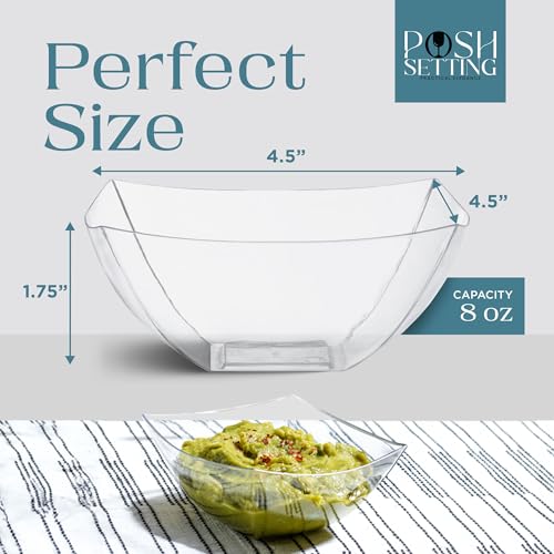 4 Pack Disposable Clear Plastic Party Bowls, Square Serving Bowls 8oz | Square Design. Disposable Party Tableware. Salad, Fruit & Candy Use. Candy Buffet Containers. Clear Plastic.