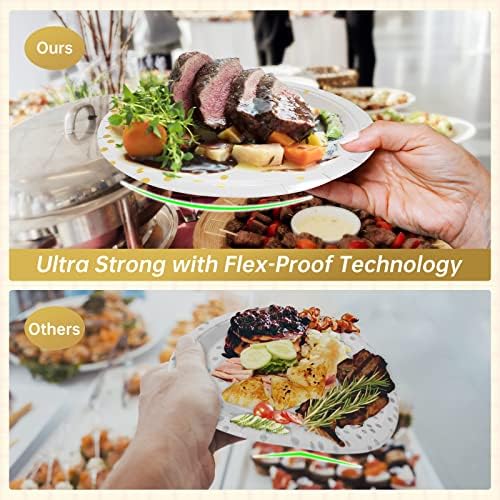 WXLDGHQ White and Gold Paper Plates Napkins Party Supplies | Disposable Gold Dot Paper Dessert Plates,105 PCS Birthday Plates and Napkins Party Supplies for Wedding(Serves 35 Guests 7")