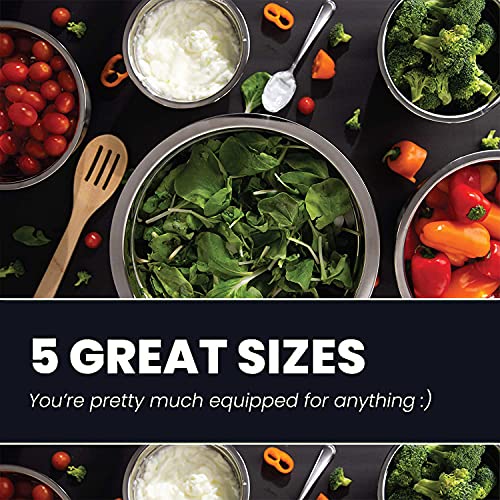 WHYSKO Stainless Steel Mixing Bowls Set, 5-Piece Meal Prep & Food Storage | .75, 1.5, 3, 4 & 5 Quart Metal Mixing Bowls Set for Prep, Serving, Baking & Food Storage, Ecofriendly, Dishwasher Safe
