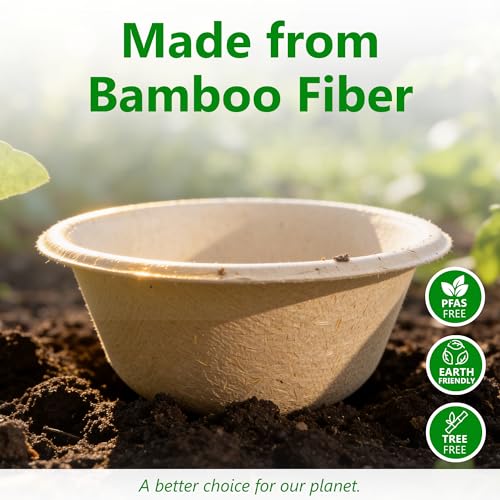 Enviro Safe Home 10 oz Bamboo Disposable Soup Bowls, 100 Pack, Heavy Duty | Sturdy bowls, Won't Leak or Get Soggy - Microwave & Oven Safe - Great For Hot Soup, Snacks & Small Portions - Plastic-free