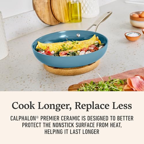 Calphalon Premier Ceramic Nonstick 8 inch and 10 inch Frying Pan Set, Durable Ceramic Pans for Searing, Sauteing, Long Lasting PFAS-Free Cookware, Dishwasher Safe, Macaron