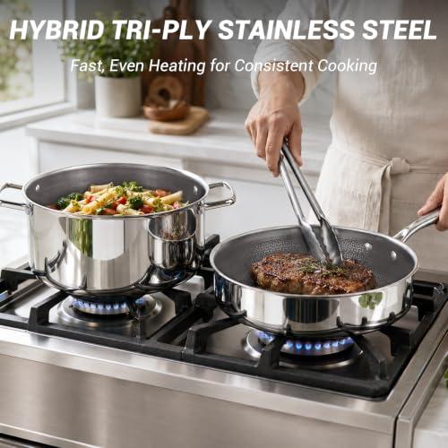 Ammeloo Hybrid Stainless Steel Cookware Set, Nonstick Pots and Pans