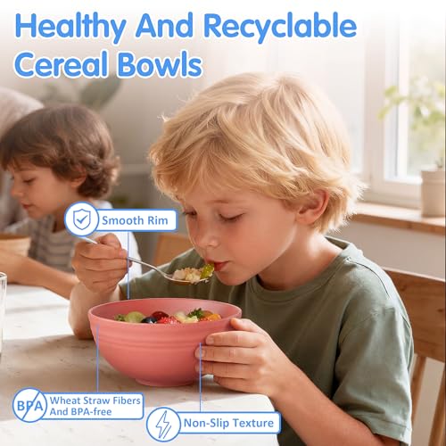 Quatish 10 PCS Cereal Bowls, Plastic Bowls, Small Snack Soup Kitchen Bowl | Unbreakable, Dishwasher & Microwave Safe, Easy-to-Clean, Portable, for Camping Salad & Picnics, Wheat Straw
