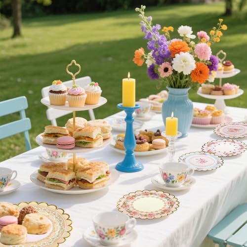 Xjoviative 48 PCS Vintage Floral Paper Plates 7 inch, Scalloped Flower Tea Party Plates Disposable Cake Dessert Plate for Birthday Bridal Shower Baby Shower Wedding Party Decorations (Floral)