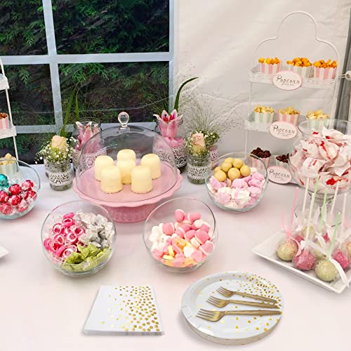 WXLDGHQ White and Gold Paper Plates Napkins Party Supplies | Disposable Gold Dot Paper Dessert Plates,105 PCS Birthday Plates and Napkins Party Supplies for Wedding(Serves 35 Guests 7")