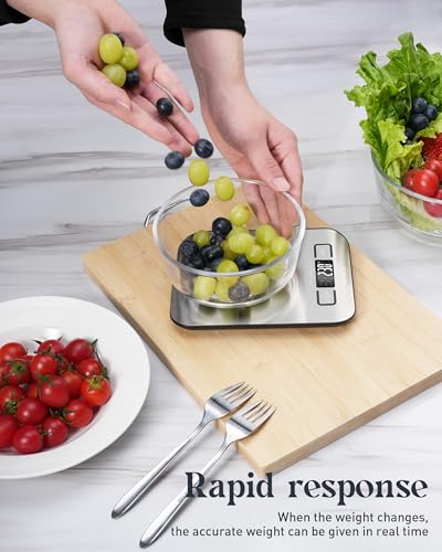 Tcsxady Food Scale, Digital Kitchen Scale with Grams & Ounces Units, 11lb | Digital Scale with 6 Units, LCD Display and Tare Function, Compact Design for Baking, Cooking, Meal Prep, 304 Stainless Steel