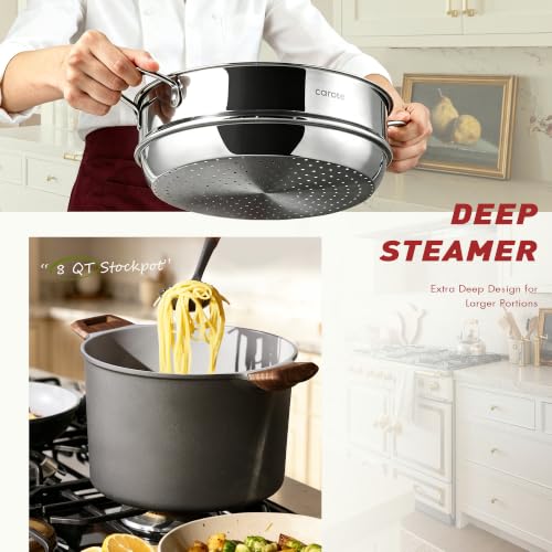 CAROTE 29pcs Ceramic Cookware Sets, Pots and Pans Set Gray