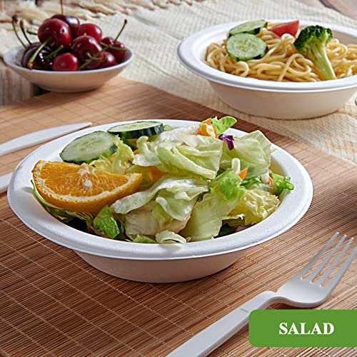 Vplus 200 Pack 16 OZ Compostable Paper Bowls, Bagasse Bowls，White | Disposable Compostable Bowls Bulk, Eco-friendly Bagasse Bowls, Heavy-duty Bowls Perfect for Milk Cereals, Snacks, Salads