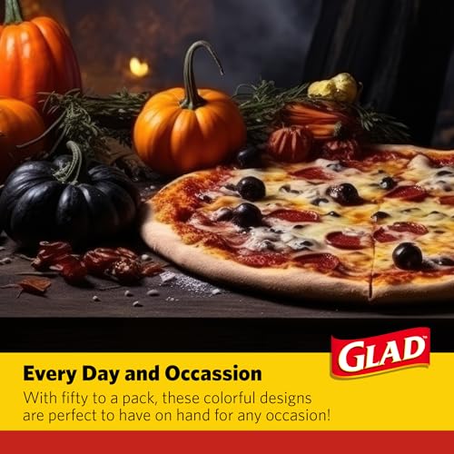 Glad Square Disposable Paper Plates, Falling Foliage, 10 Inch, 20 Count | Soak-proof, microwave-safe, cut-resistant design, for fall and Thanksgiving gatherings, seasonal use