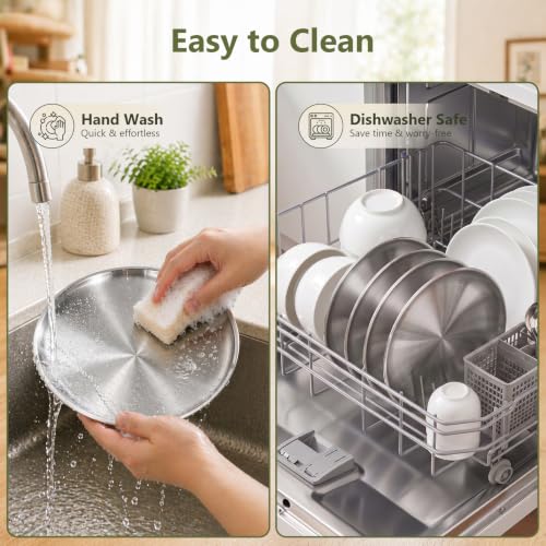ChefBee 4PCS 6.7" Stainless Steel Shallow Cat Bowls, Whisker Friendly | Flat Shallow Wide Design, Food & Water Dishes, Easy to Clean, For Indoor Cats, Kittens & Multicats, Pet Feeding Plates