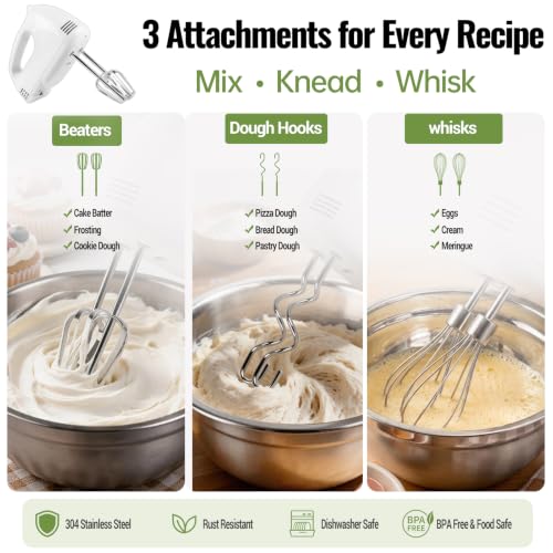 WEPSEN 5-Speed Electric Hand Mixer, 4 Large Mixing Bowls Set, Handheld Mixers with Whisks Beater, Stainless Steel Metal Nesting Bowl Measuring Cups Spoons Kitchen Cake Blender for Baking Supplies