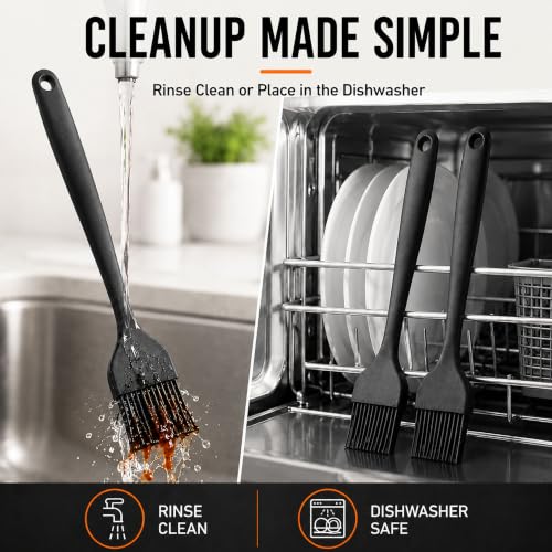 Ortarco Silicone Basting Pastry Brush for Baking Bbq Spread Oil Butter | 2 Pack Cooking Kitchen Brushes, Heat Resistant BPA free, Dishwasher Safe