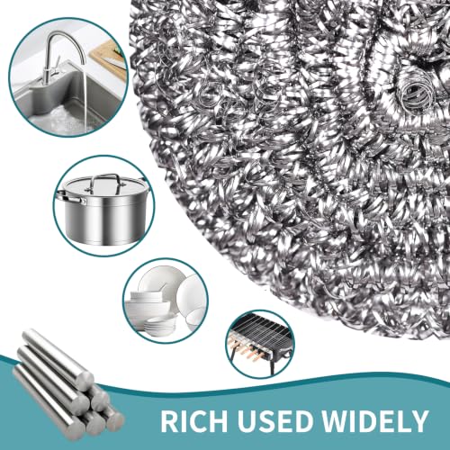 12Pcs Steel Wool Scrubber Pads for Cleaning Dishes, Pans, Pots, Ovens, Grills, Sinks - Stainless Steel Scrubbers for Kitchen, 12 Pack