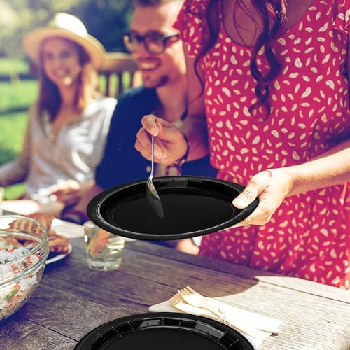 50 Pcs Paper Plates 9 Inches Black Plates, Disposable Party Tableware Set | Heavy-duty Dinner Plates, Round Party Plates for Wedding Birthday Decorations, Black Party Supplies for Daily Meals Picnic