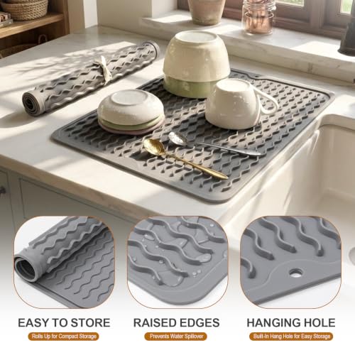 AOTASO 2 Pack Silicone Dish Drying Mat for Kitchen Counter Shower Caddy Rack Waterproof Under Sink Placemats Trivets Coffee Bar Accessories Utensil Holder Essentials Home Dining Decor Must Haves 2026
