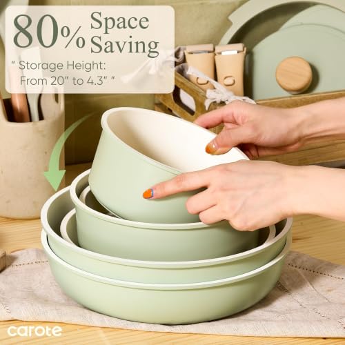 CAROTE 33pcs Pots and Pans Set Non Stick, Detachable Handle Cookware, Green