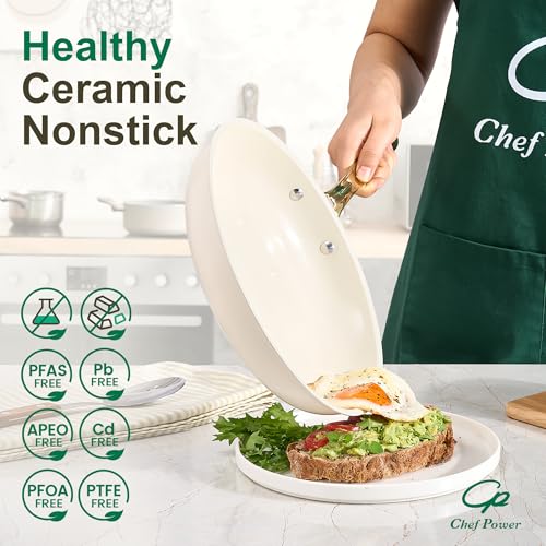 Chef Power Ceramic Cookware Sets, 15Pcs Pots and Pans Set Non Stick
