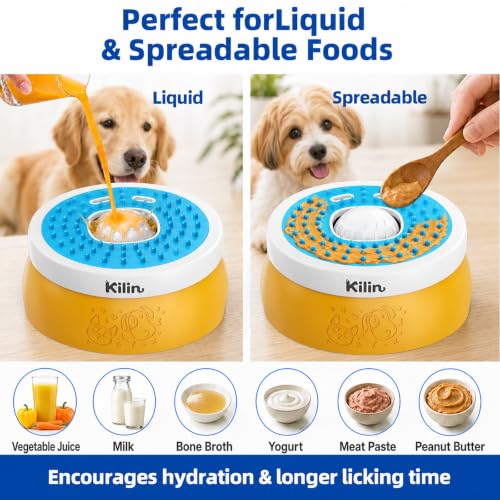 KILIN Slow Feeder Dog Licking Bowl with Rolling Ball,4 Non-Slip Pads,8fl oz | Dog Enrichment Toys for Dogs with Bone Broth, Yogurt and Wet Puppy Treat, Interactive Lick Ball for Dogs with Anxiety