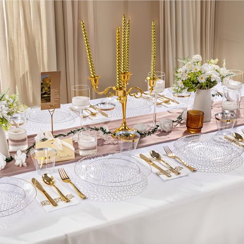 DaYammi 100PCS Gold Plastic Plates, 7 inch Hammered Dessert Plates | Hammered Party Plates, Fancy Plastic Plates Disposable Appetizer Plates, Heavy Duty Plastic Dessert Plates for Party Wedding